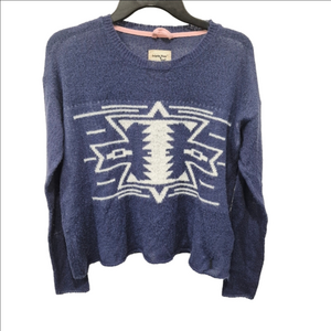 Triple Five Soul Vintage Y2K Blue Knit Sweater Geometric Aztec Design
